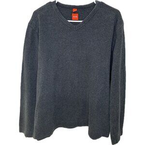 HUGO BOSS Mens V-Neck Cotton Gray Sweater Casual XL Orange Label